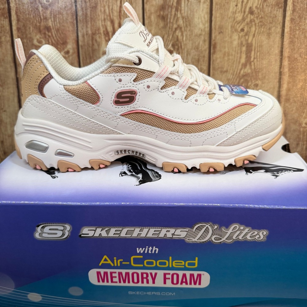 Skechers D Lites Popular Vote Sneaker Womens Size 9 Off White Brown Chunky New
